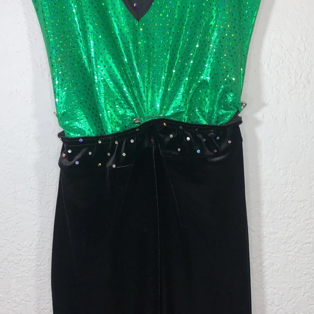 A Wish Come True Yeah! Green Black Leotard Pant Dance Costume Set Girls LC 12-14